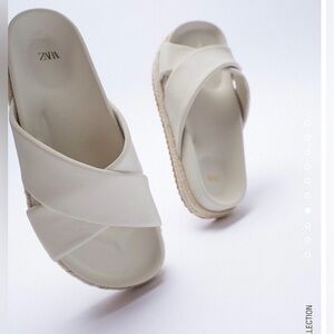 NEW ZARA WOMAN FLAT LEATHER SANDALS SZ 8.5 EU 39.